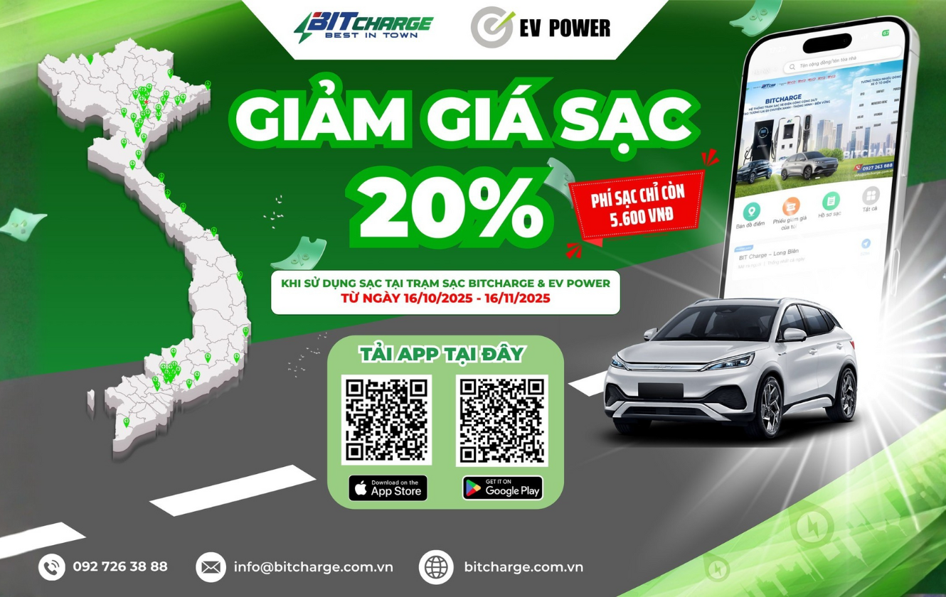 Ưu đãi 20% phí sạc dành cho khách hàng sử dụng trạm sạc BiTcharge và EV Power